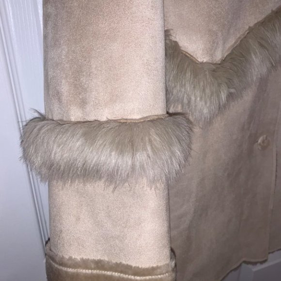 Vintage Faux Suede Coat Women’s Size Medium M. E. Internationale Long Fur Beige - Picture 7 of 11